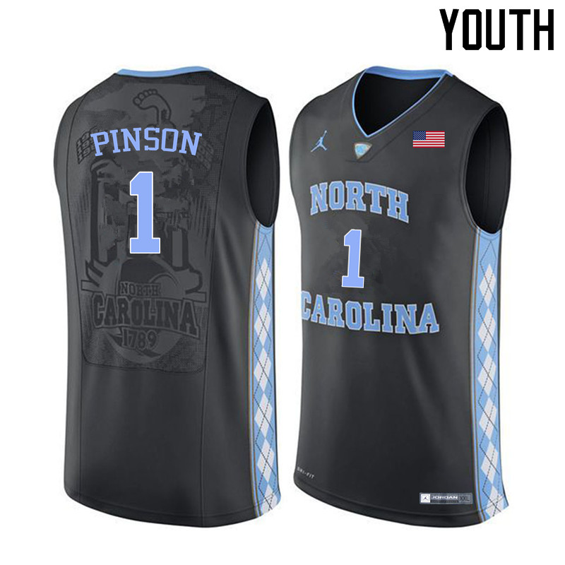 Youth North Carolina Tar Heels #1 Theo Pinson College Basketball Jerseys Sale-Black